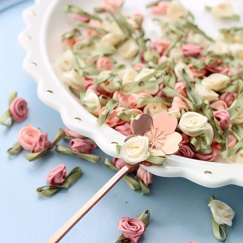 100pcs Handmade Ribbon Flower Embellishments for DIY Crafts and Accessories