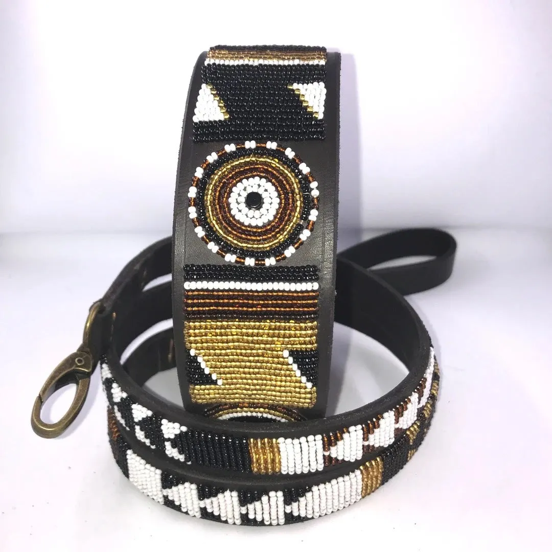 14" Luxury Beaded Leather Lurcher Dog Collar