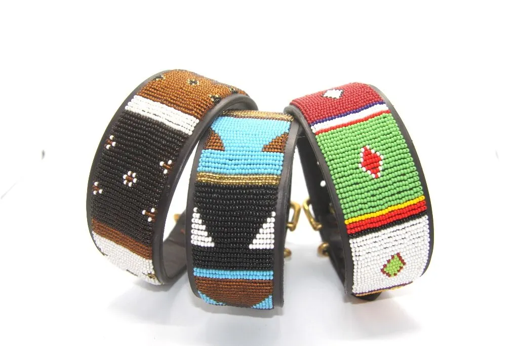 14" Luxury Beaded Leather Lurcher Dog Collar