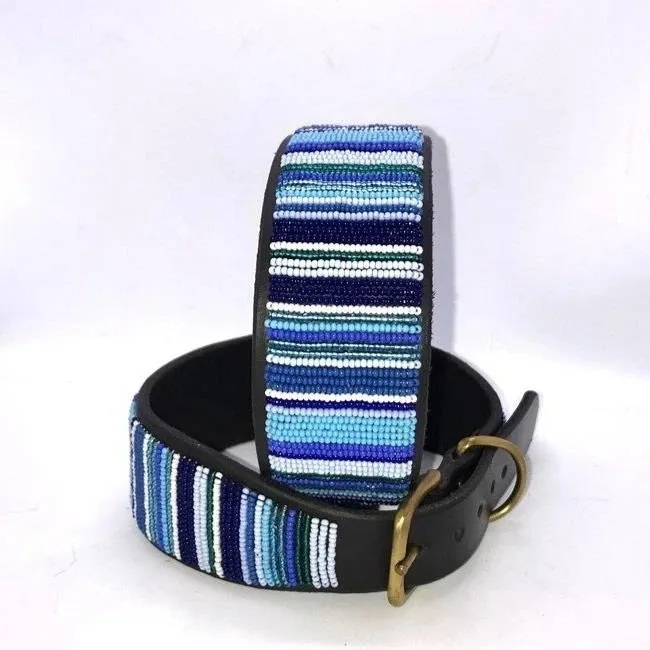 14" Luxury Beaded Leather Lurcher Dog Collar