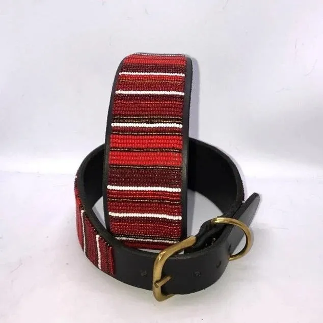 14" Luxury Beaded Leather Lurcher Dog Collar