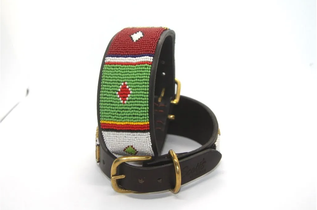 14" Luxury Beaded Leather Lurcher Dog Collar