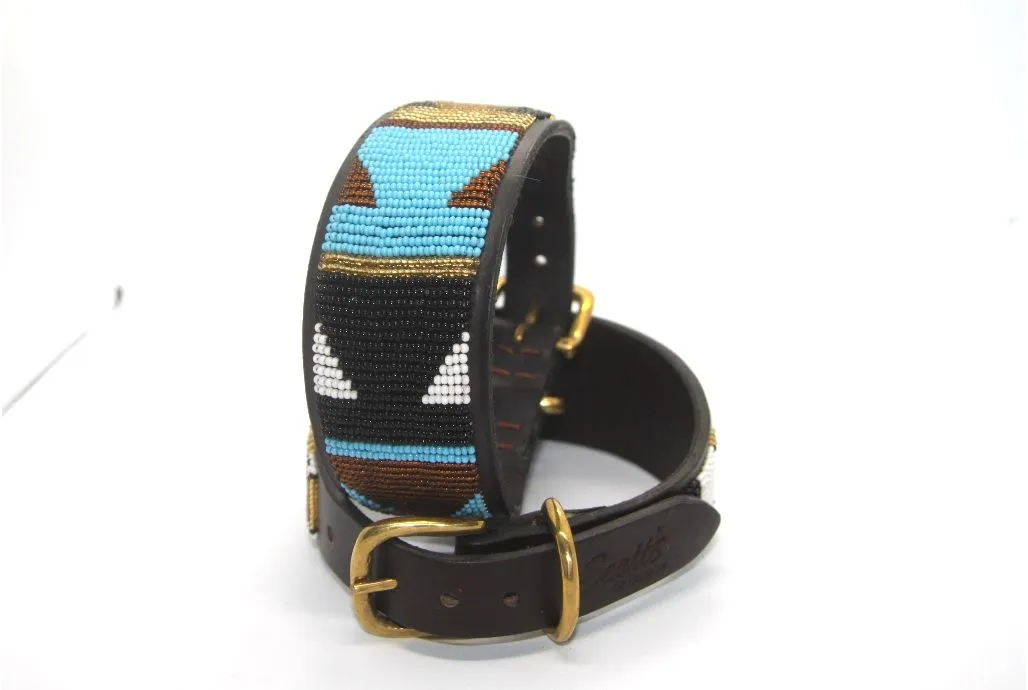 14" Luxury Beaded Leather Lurcher Dog Collar