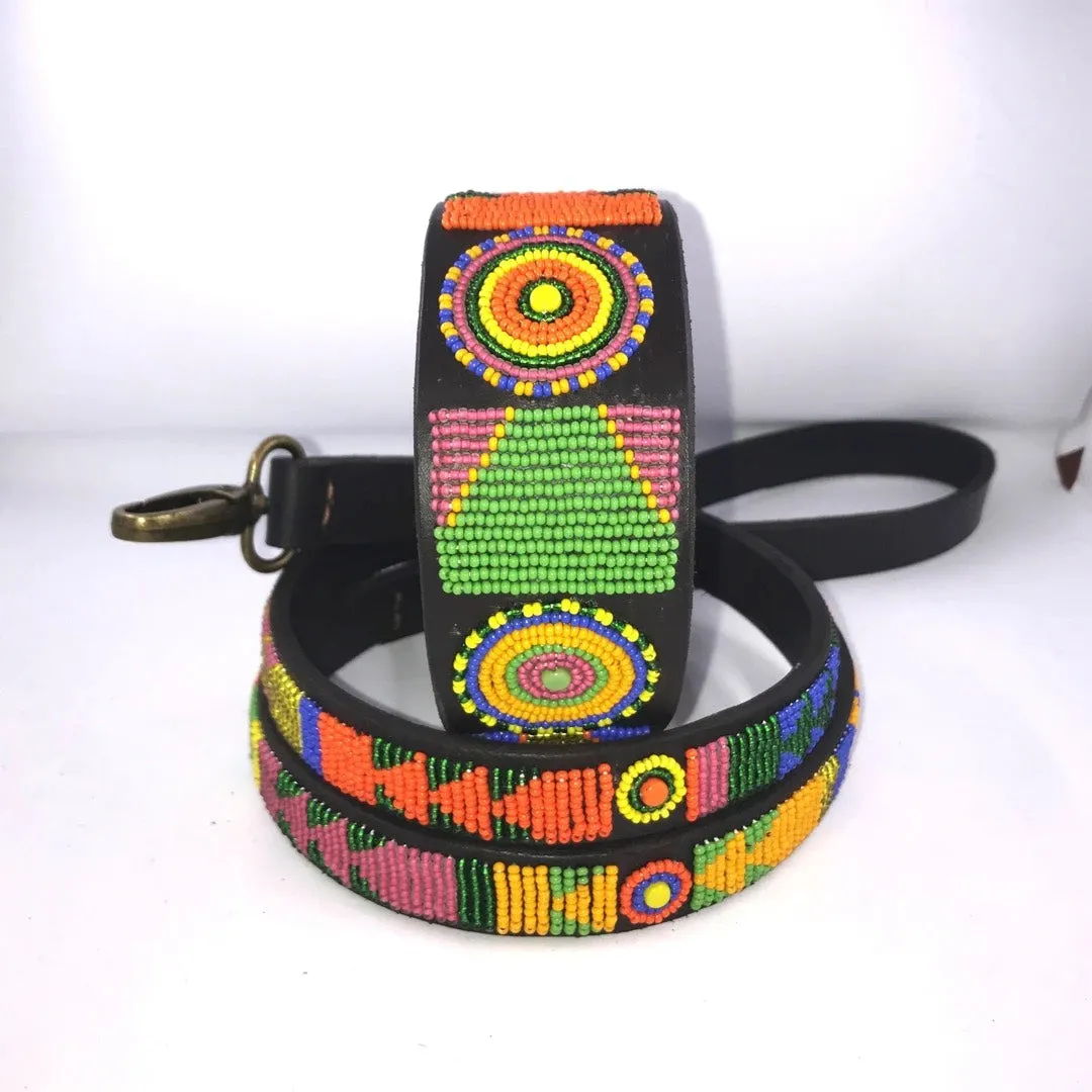 14" Luxury Beaded Leather Lurcher Dog Collar