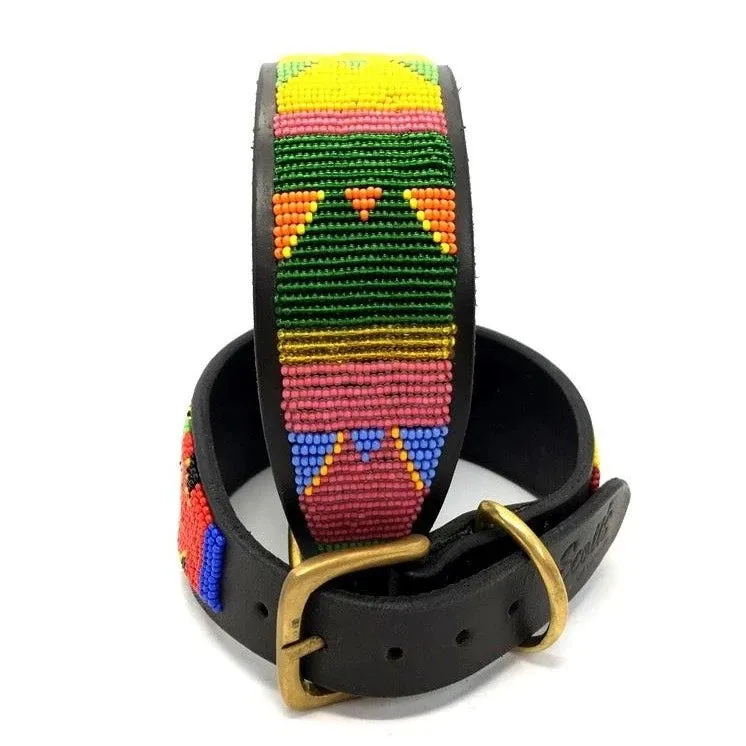 14" Luxury Beaded Leather Lurcher Dog Collar