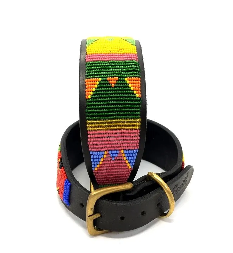 16" Luxury Beaded Leather Greyhound Dog Collar