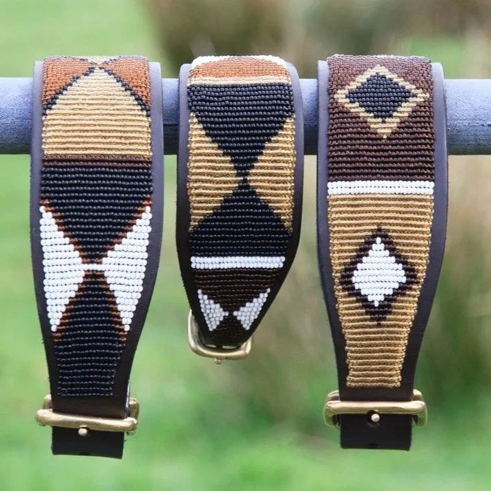 16" Luxury Beaded Leather Greyhound Dog Collar