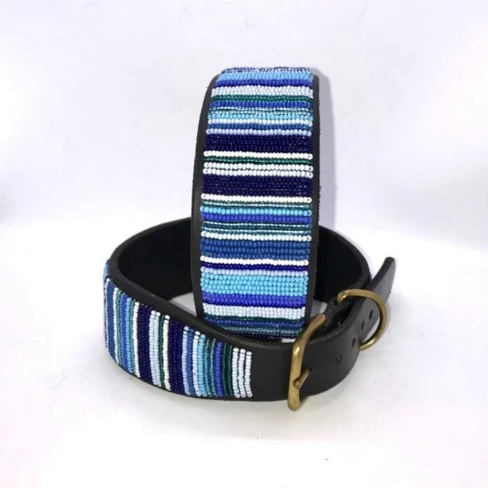 16" Luxury Beaded Leather Greyhound Dog Collar