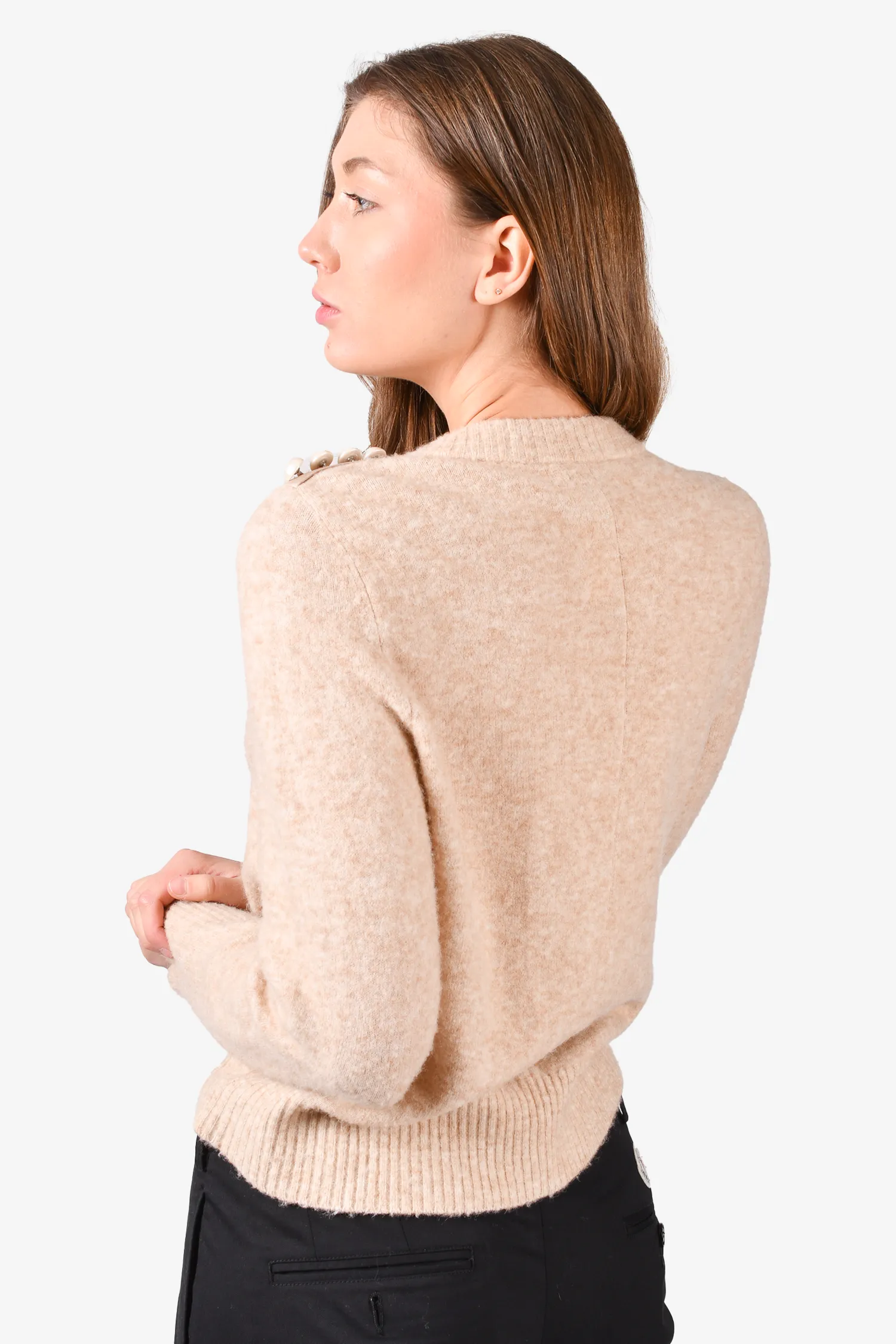 3.1 Phillip Lim Beige Wool/Alpaca Faux Pearl Embellished Crewneck Sweater Size XS