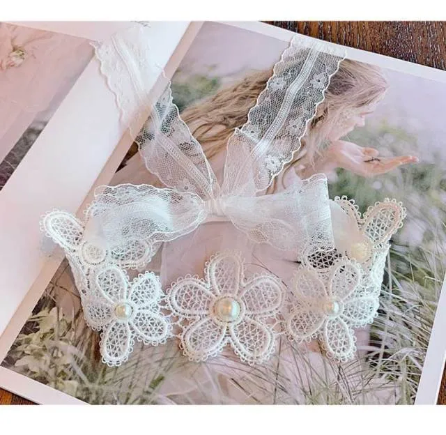 Assorted Girls Sheer Lace and Pearls Hair Accessories for Flower Girls and Special Events