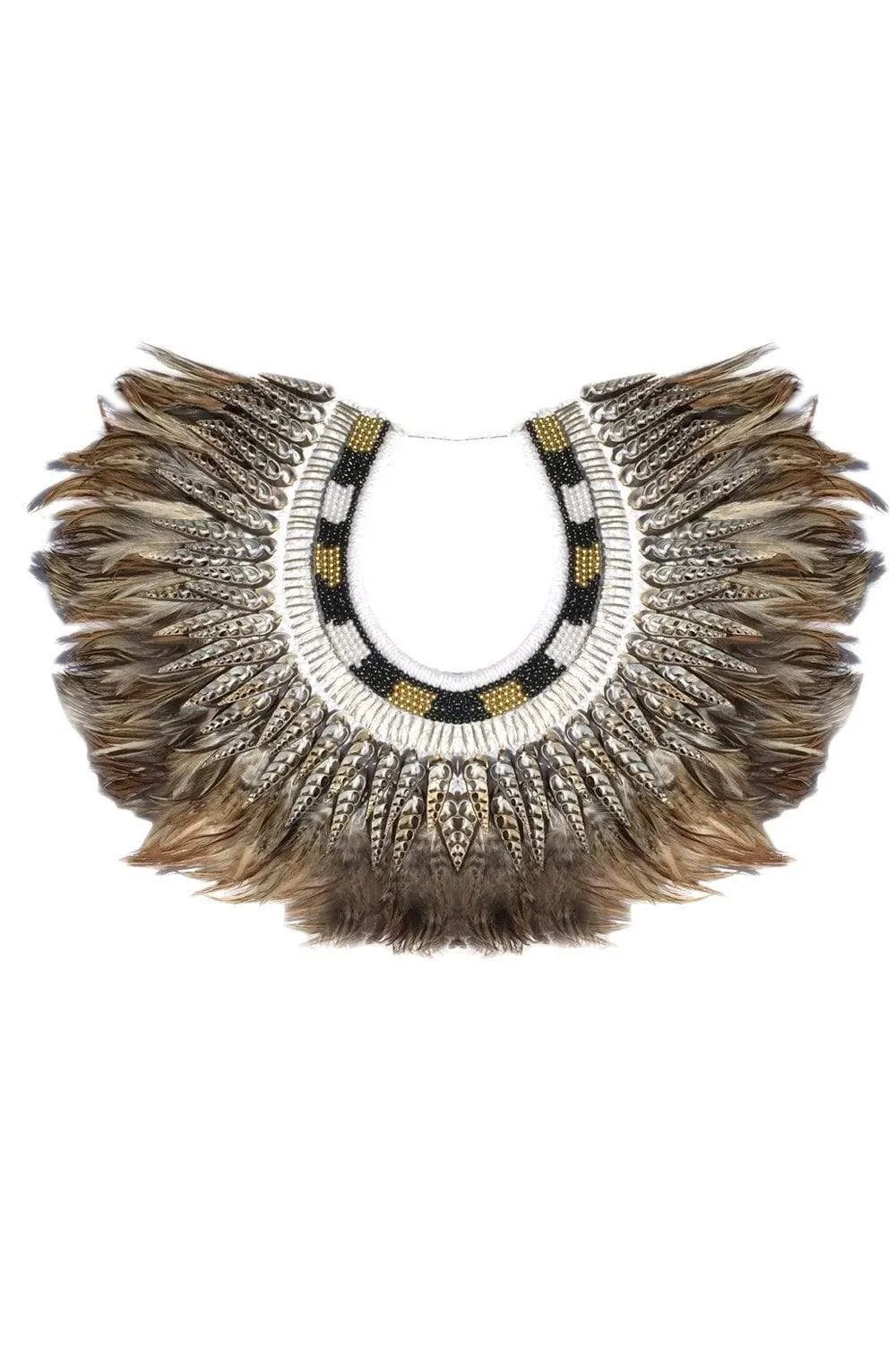 Bejeweled Natural Color Feather Collar