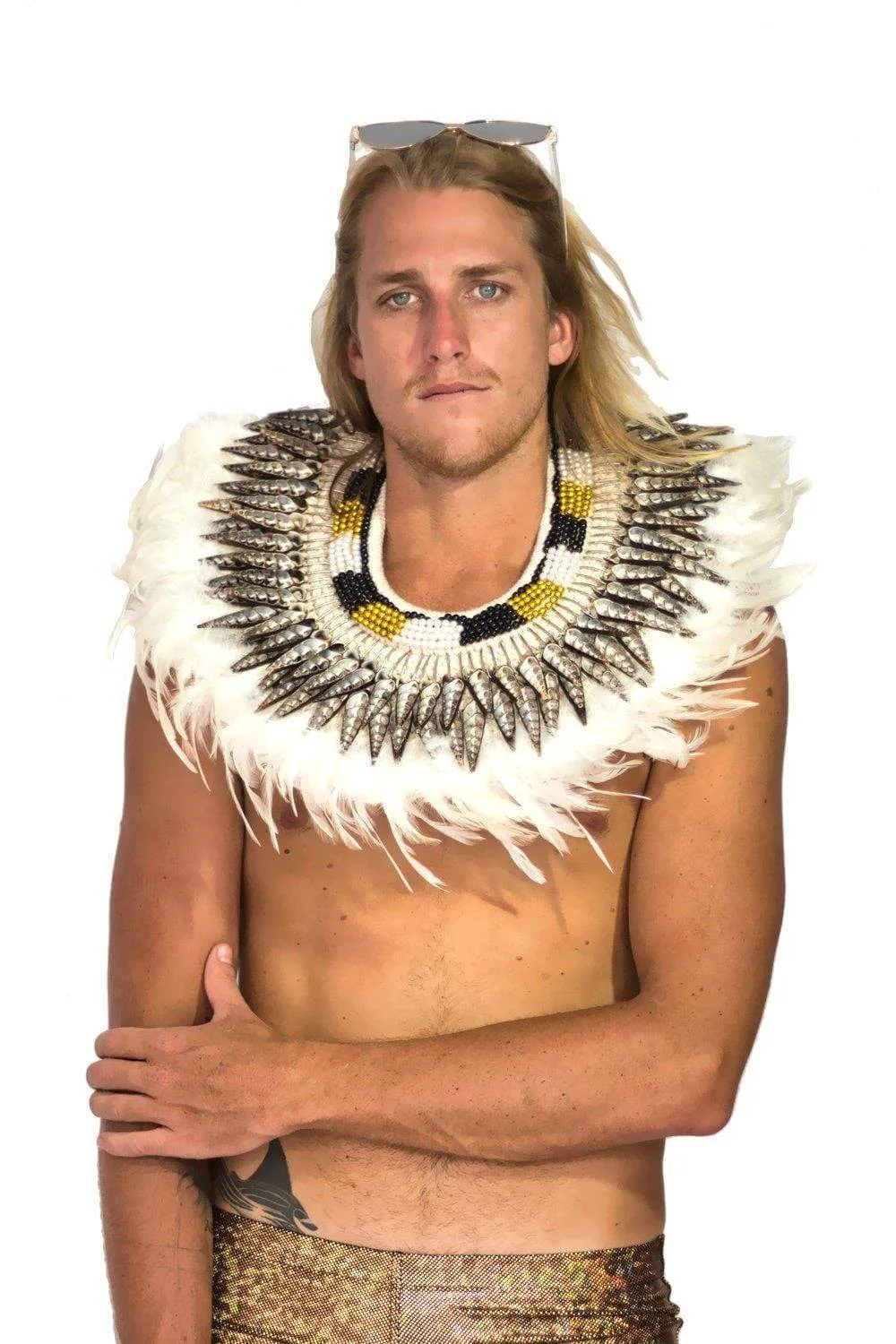 Bejeweled White Feather Collar