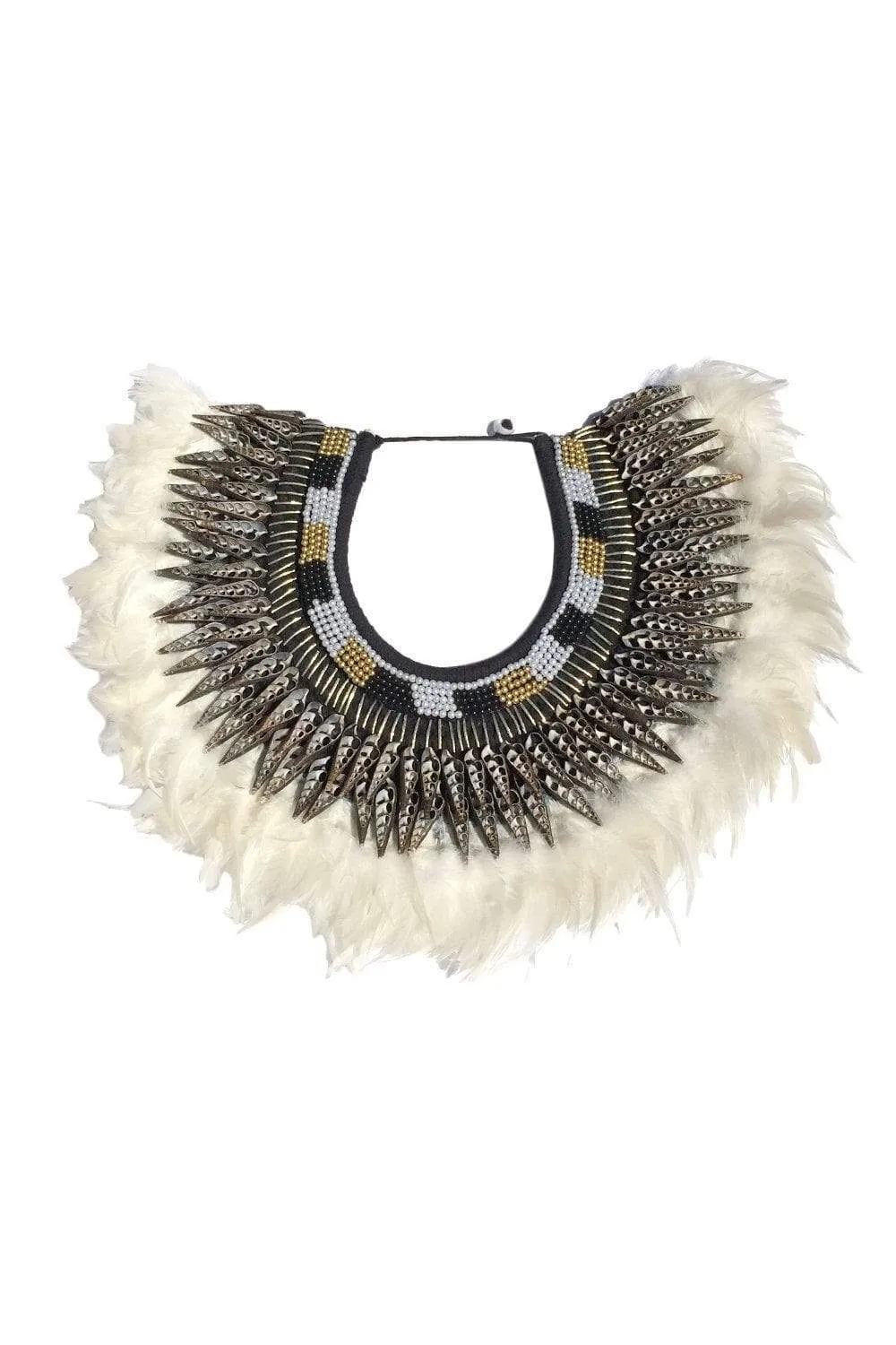 Bejeweled White Feather Collar