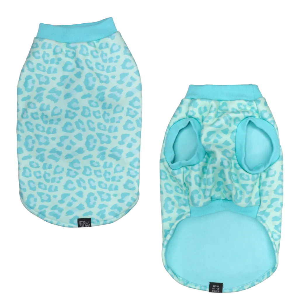 Big & Little Dogs Fleece Pyjamas - Turquoise Leopard