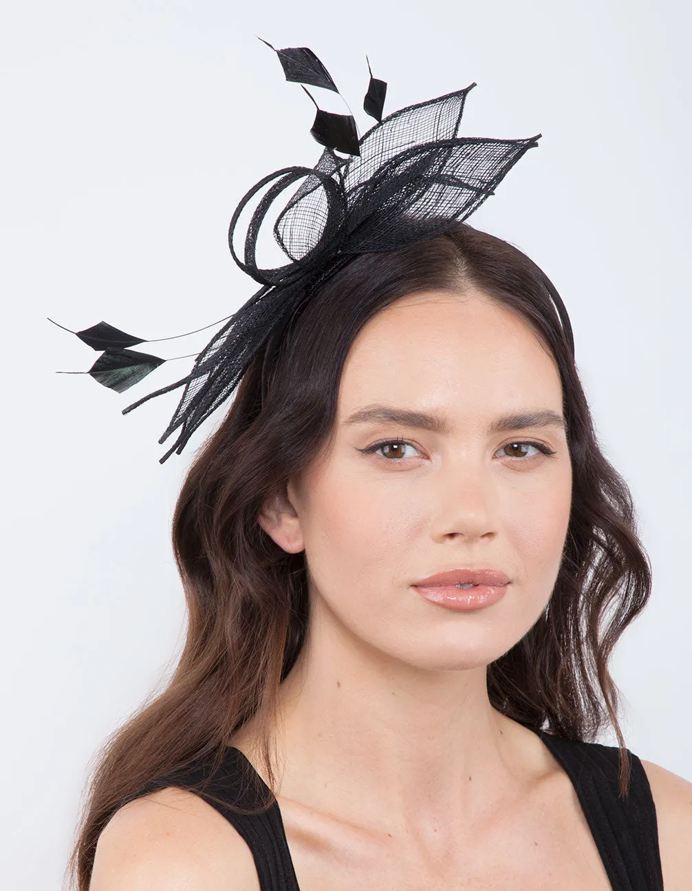 Black Sinamay Feather Leaf Headband