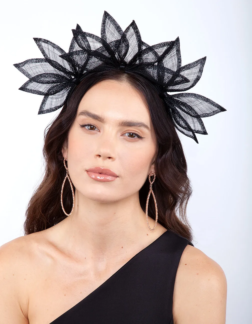 Black Sinamay Spike Leaf Headband