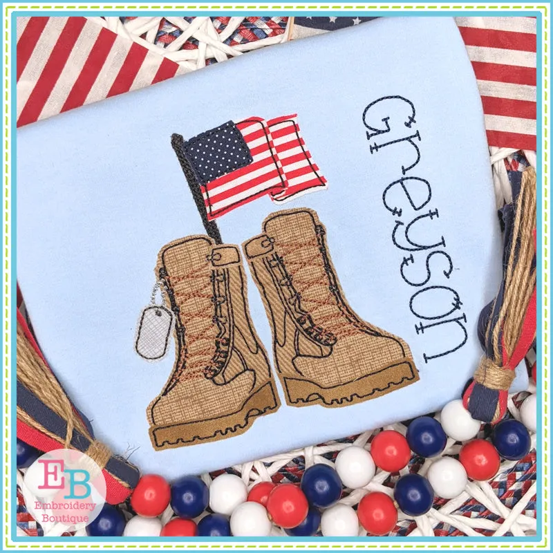 Boots Dog Tags Flag Applique