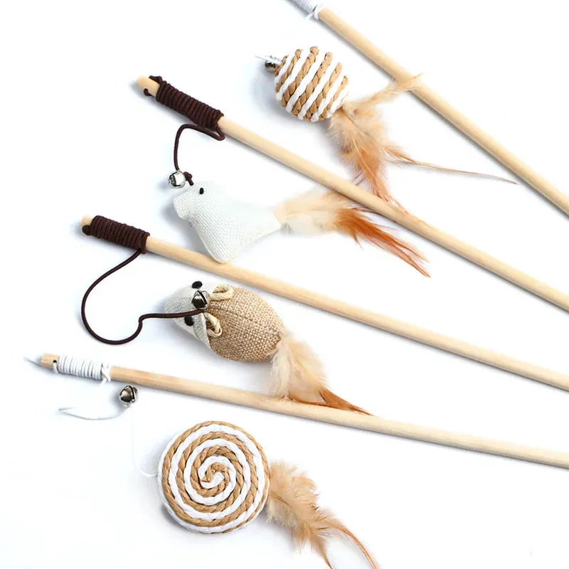 Cat Wand Toy with Mouse and Feather