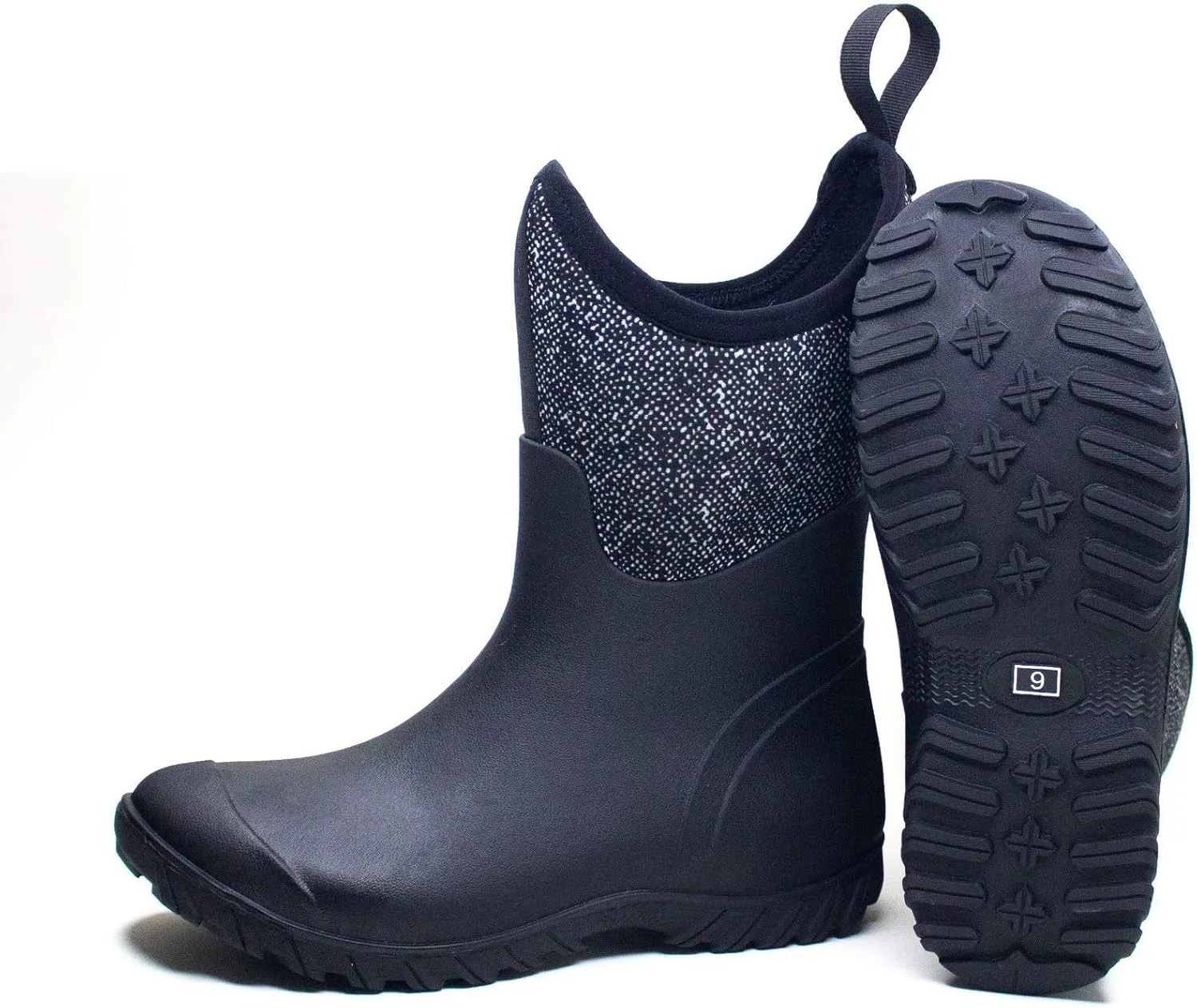 CrazycatZ Women Natural Rubber Floral Waterproof Non-slip Pull-on Flat Rain Boots Garden Working Rain shoes Shoes