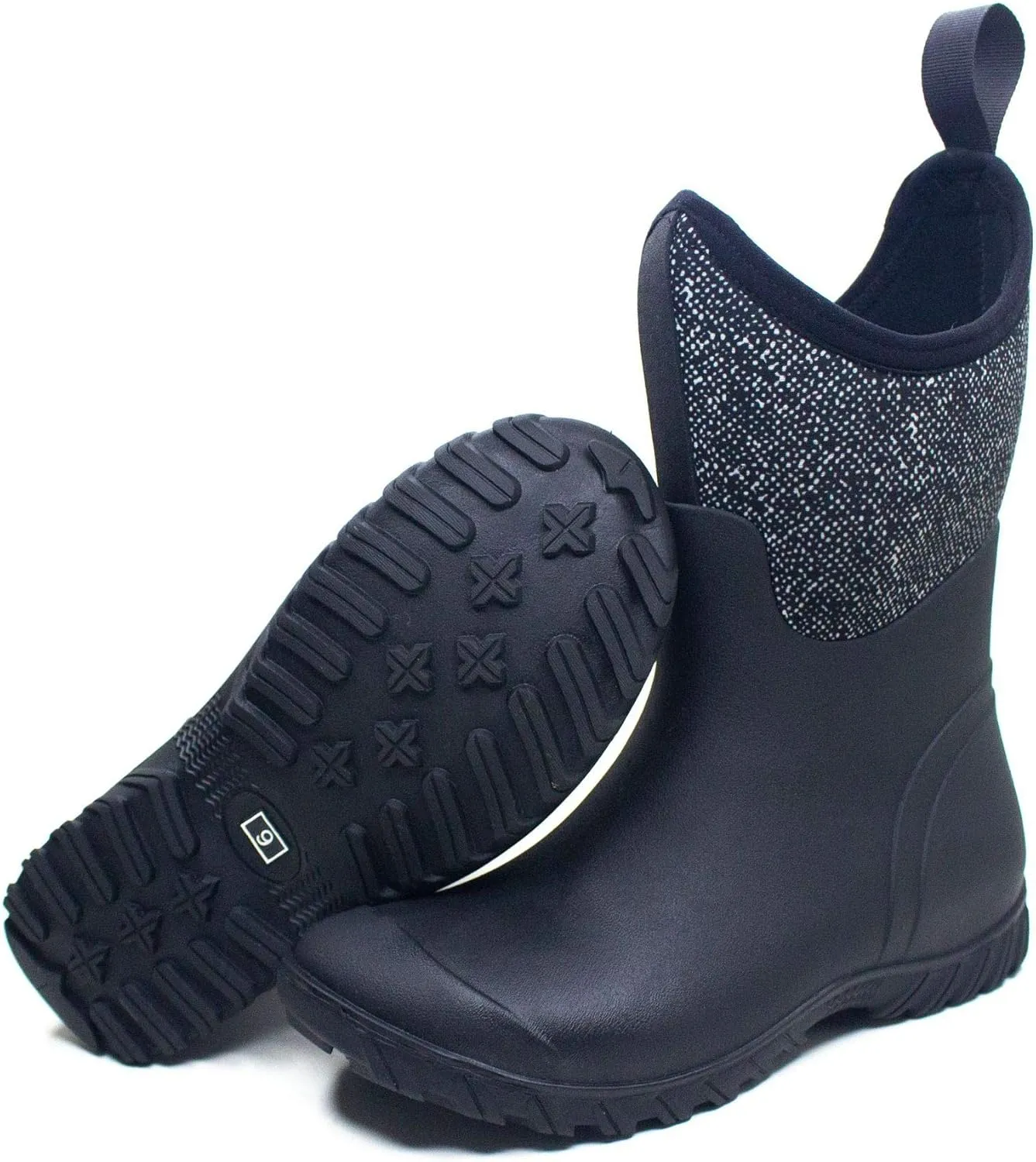 CrazycatZ Women Natural Rubber Floral Waterproof Non-slip Pull-on Flat Rain Boots Garden Working Rain shoes Shoes