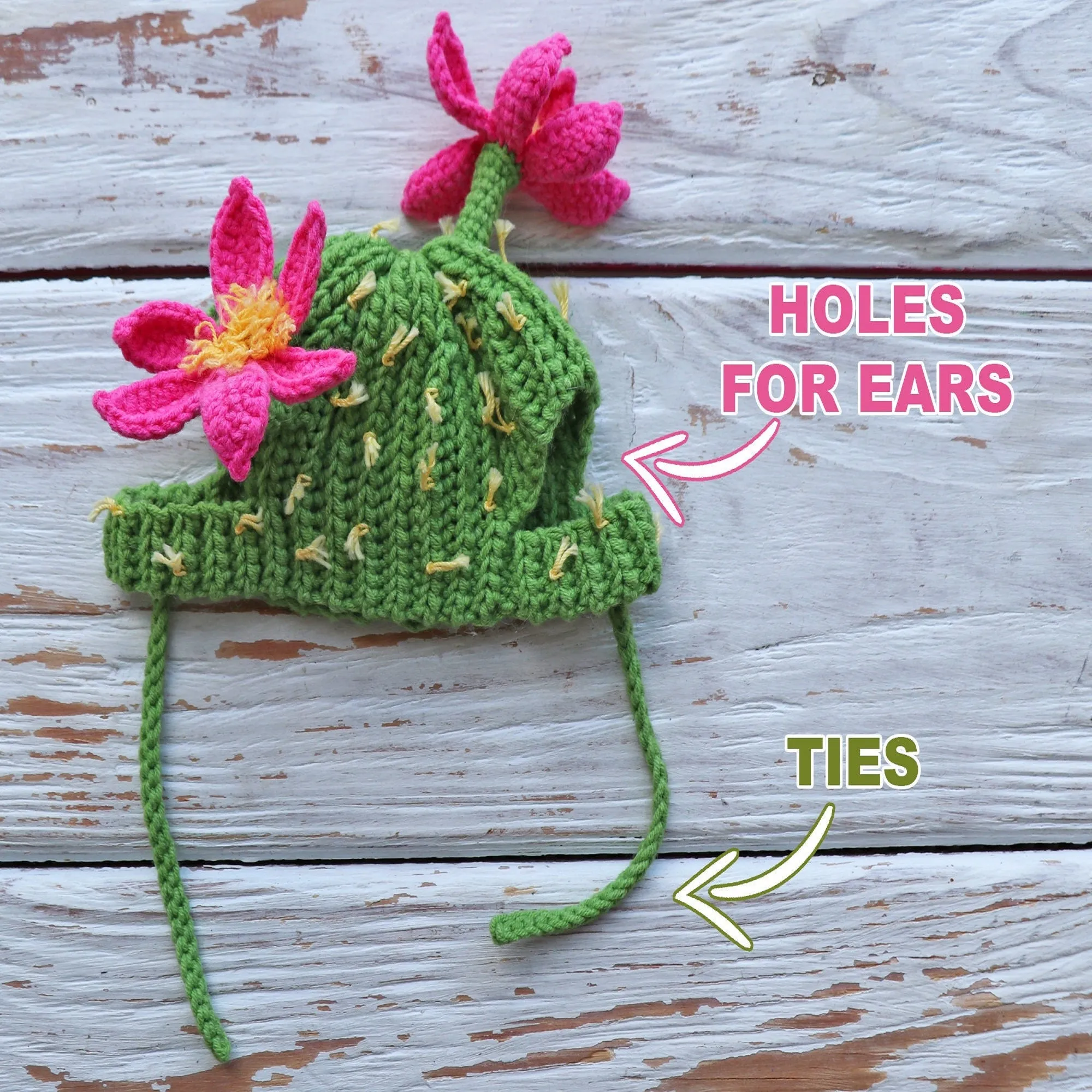 Crochet Cactus Cat Hat Pattern, US standard terms, Skill level beginner
