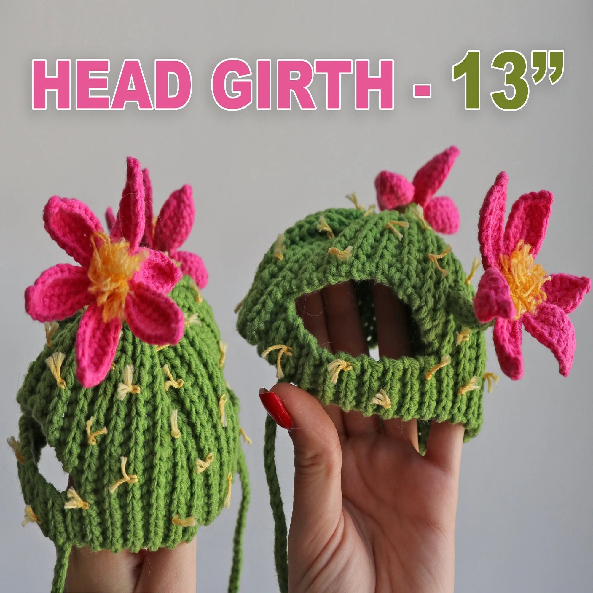 Crochet Cactus Cat Hat Pattern, US standard terms, Skill level beginner