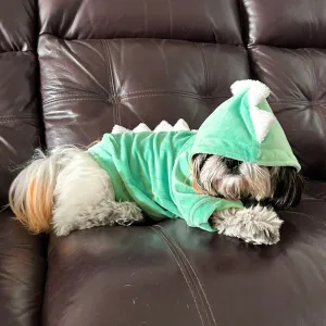 Dogobow The Good Dino Hoodie for Dogs and Cats (Teal Green/White) (Get a Bow Free)