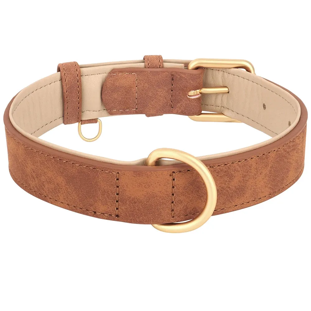 Durable Dog Collar Leather Dogs Collars Soft Padded Pet Pitbull Necklace Adjustable For Small Medium Large Dogs Pug Pet Products