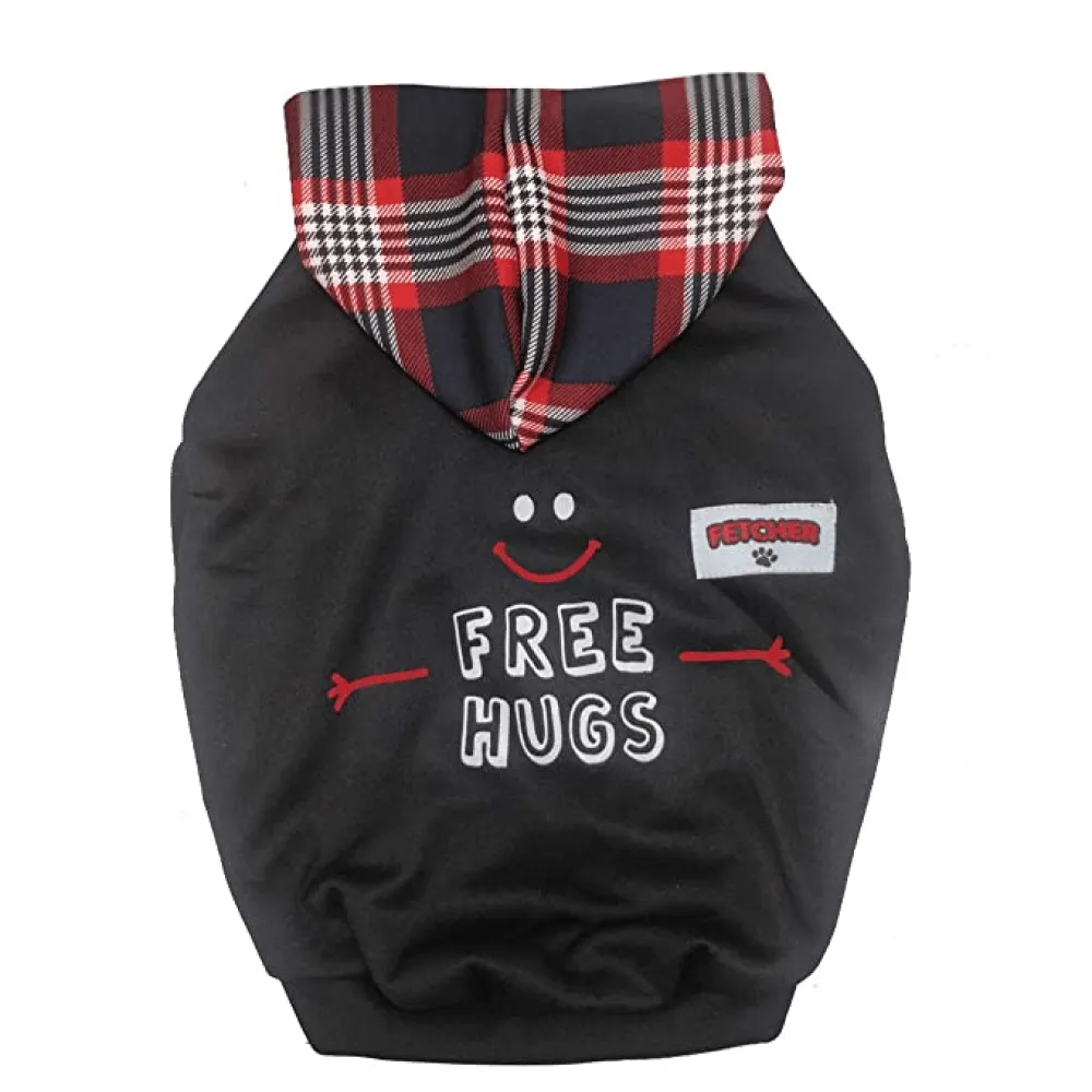 Fetcher Black & Red 'Free Hugs' Dry Fit Hoodie for Dogs and Cats (Black)