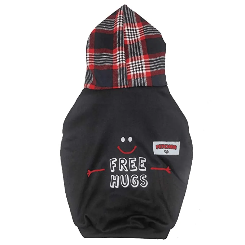 Fetcher Black & Red 'Free Hugs' Dry Fit Hoodie for Dogs and Cats (Black)