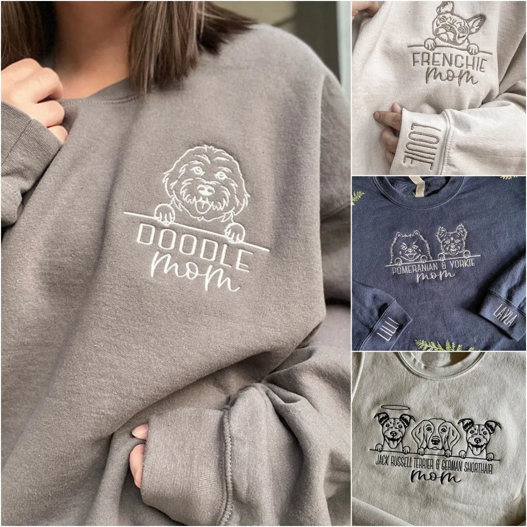 HOT SALEEmbroidered Pet Outline Sweatshirt Hoodie With Pet Names Gift For Dog Mom Pet Lovers