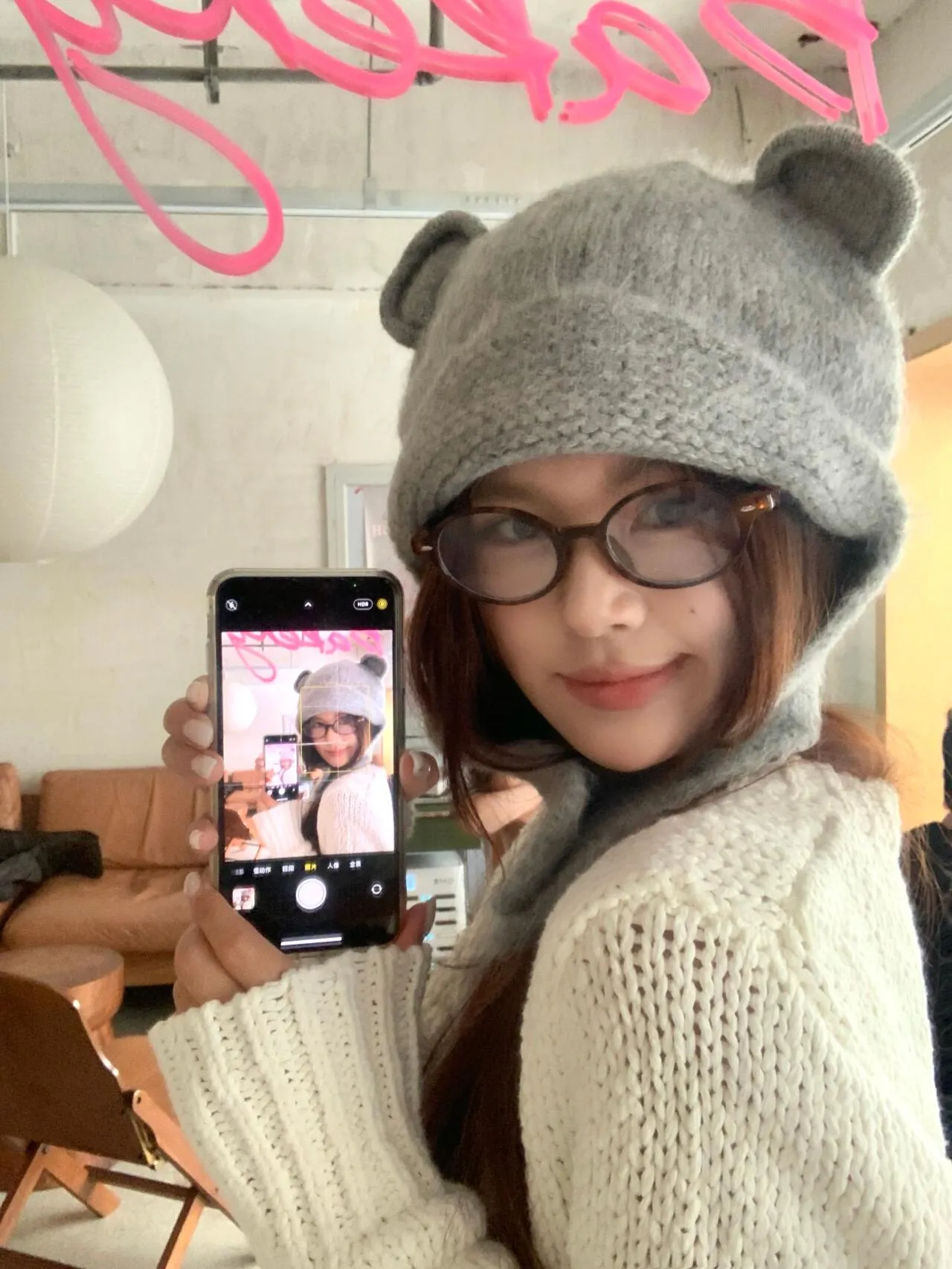 Knitting bear ear beanie with heart clip