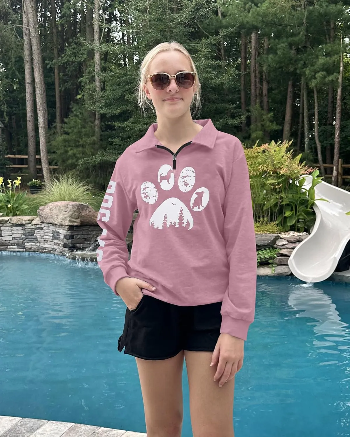 LOTUCY Dog Mom Sweatshirts Women Funny Dog Paw Graphic Shirts Mom Life Casual Long Sleeve Pullover Tops
