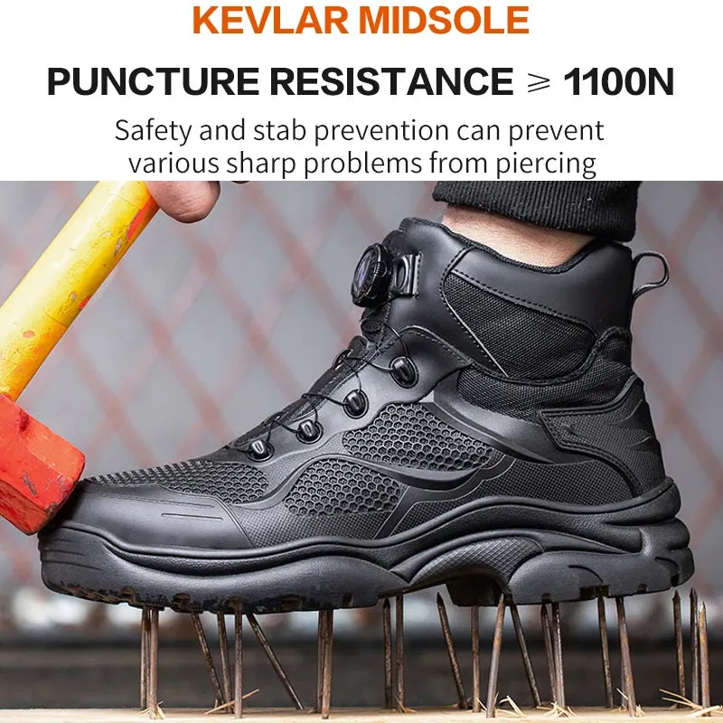 Men's Rotary Buckle Steel Toe Safety Shoes, Puncture-Proof