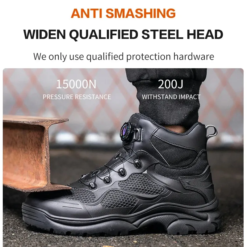 Men's Rotary Buckle Steel Toe Safety Shoes, Puncture-Proof