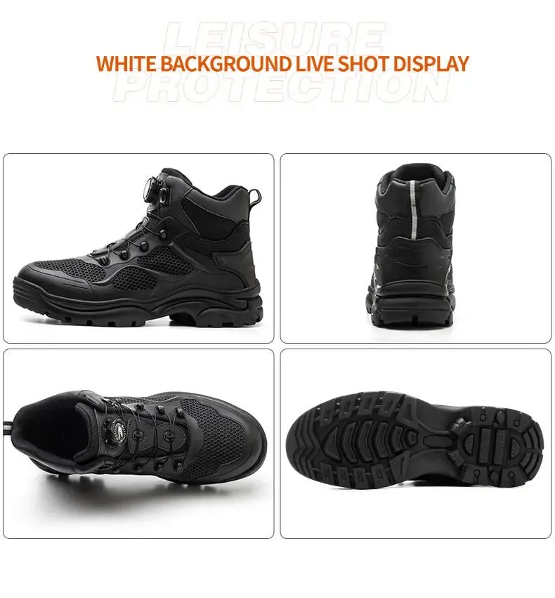 Men's Rotary Buckle Steel Toe Safety Shoes, Puncture-Proof