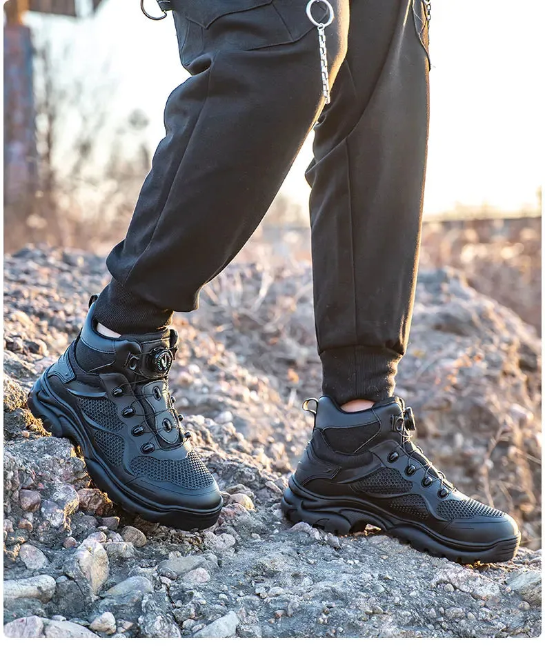 Men's Rotary Buckle Steel Toe Safety Shoes, Puncture-Proof