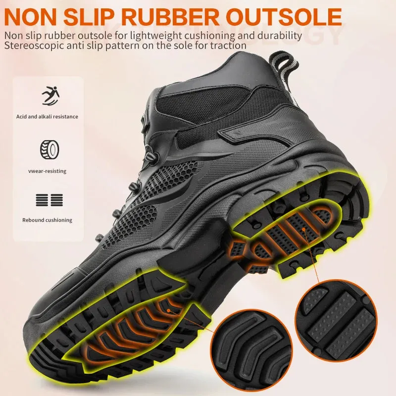 Men's Rotary Buckle Steel Toe Safety Shoes, Puncture-Proof