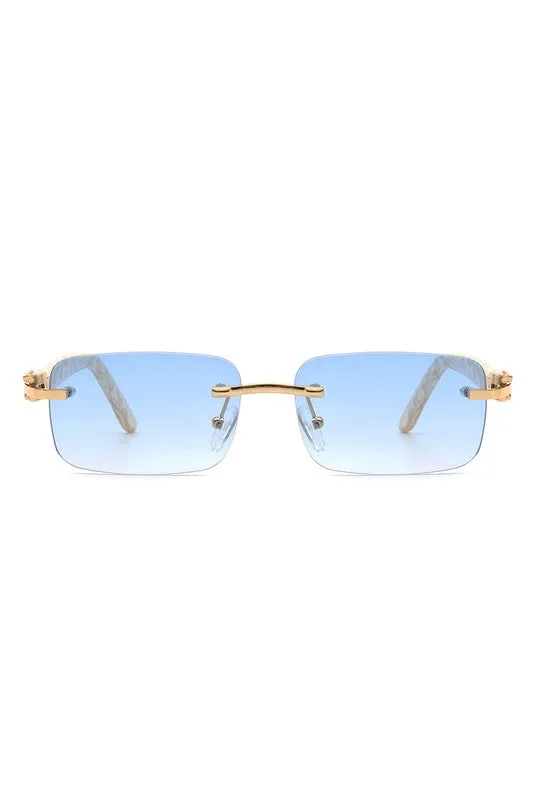 Rimless Rectangle Retro Tinted Fashion Sunglasses