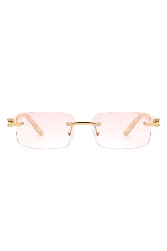 Rimless Rectangle Retro Tinted Fashion Sunglasses