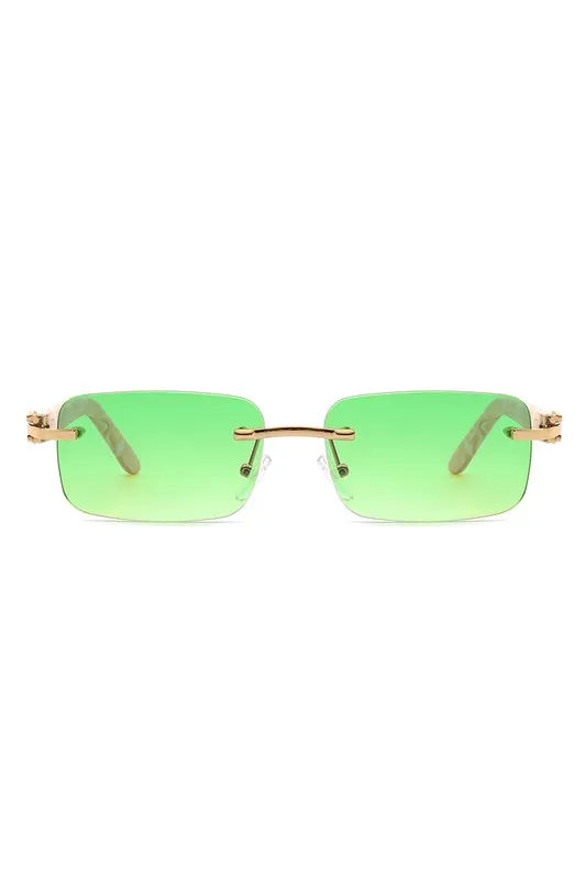 Rimless Rectangle Retro Tinted Fashion Sunglasses