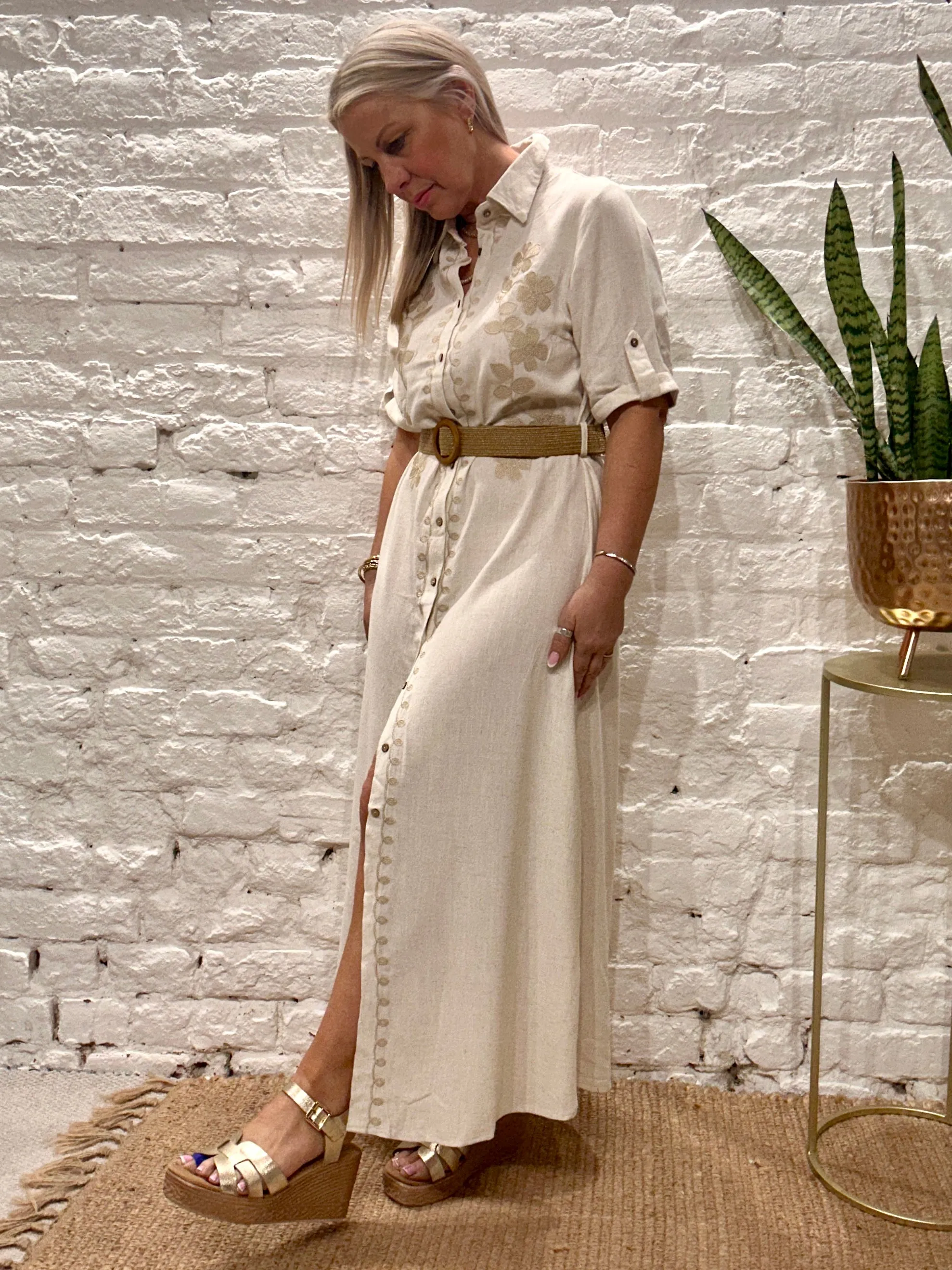 The Au Natural Button Through Embelished Maxi Dress In Natural