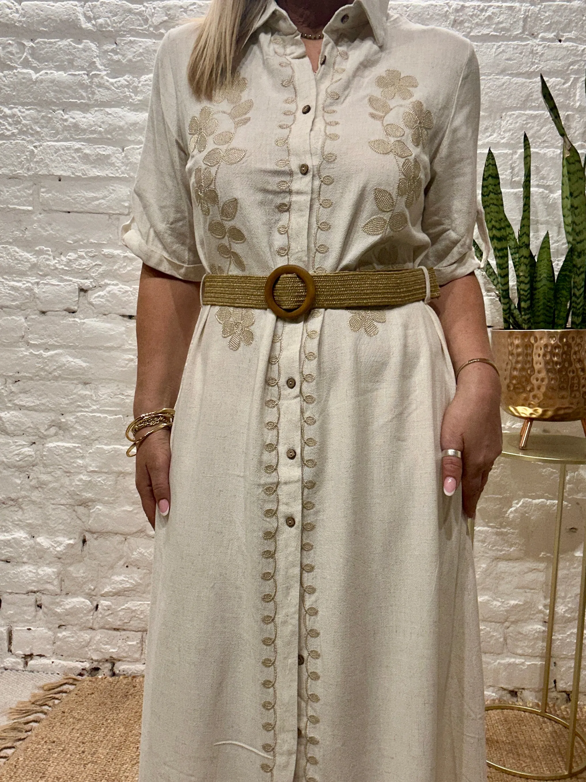 The Au Natural Button Through Embelished Maxi Dress In Natural