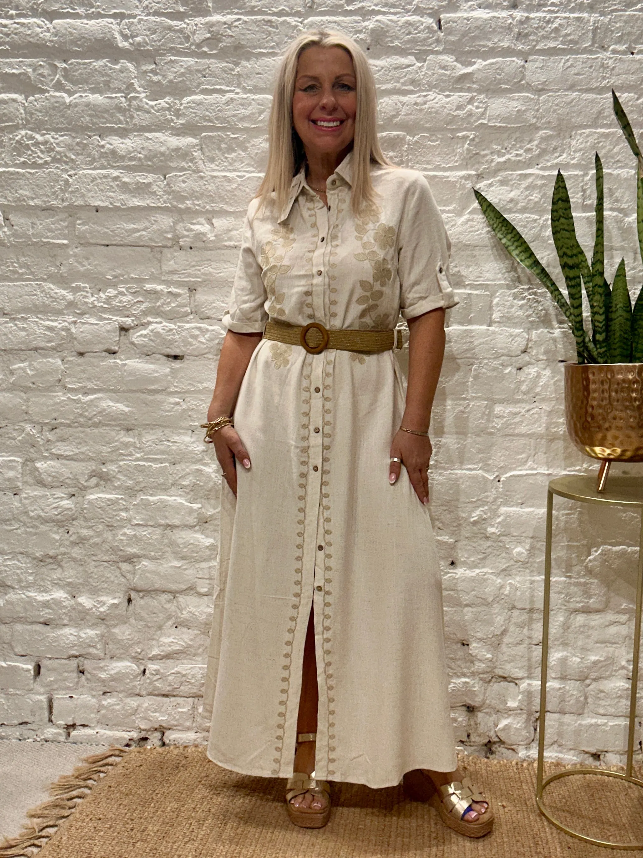 The Au Natural Button Through Embelished Maxi Dress In Natural