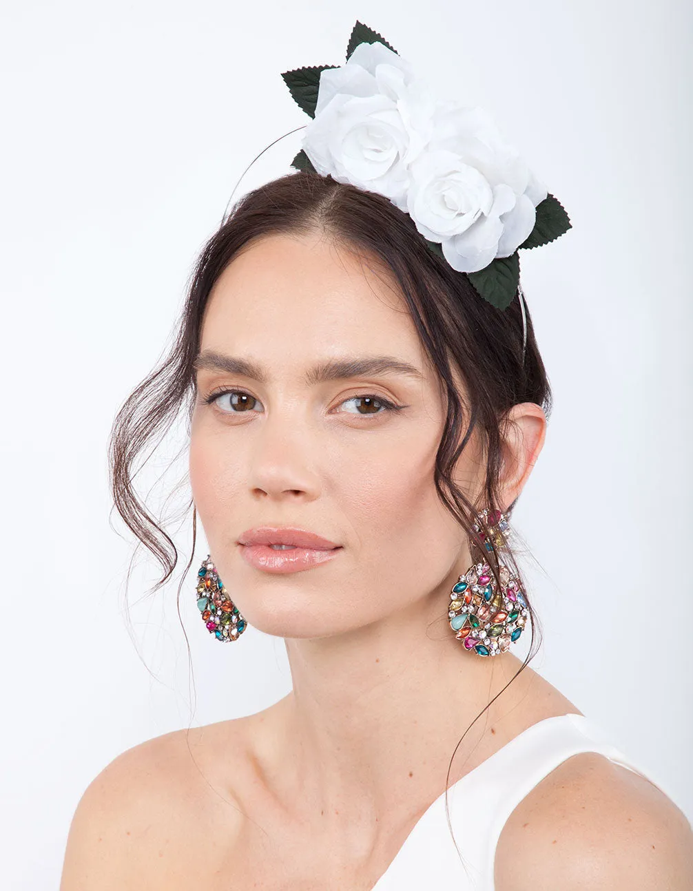 White Rose Flower Side Headband